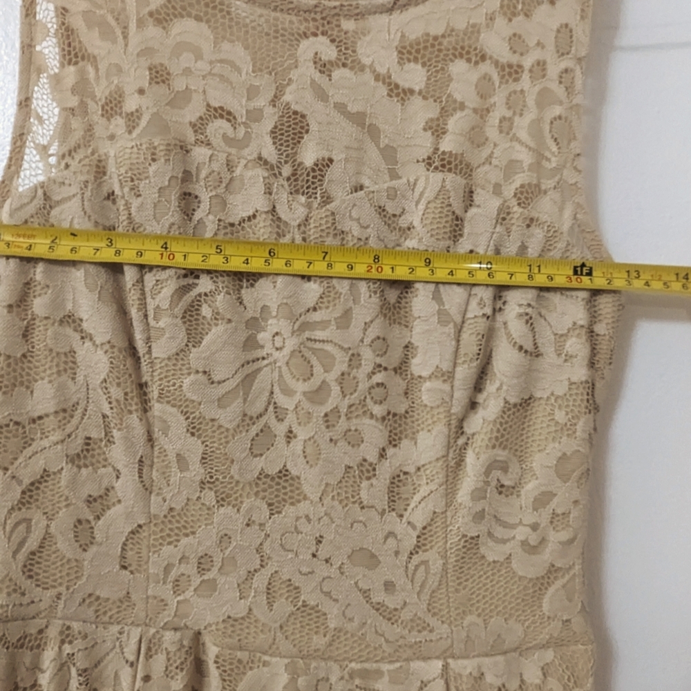 Champagne High Low Illusion Sweetheart Neckline Lace Dress - Picture 8 of 11